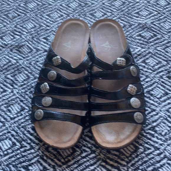 Dansko Patent Leather Adjustable Metal Button Sandals - Picture 2 of 6